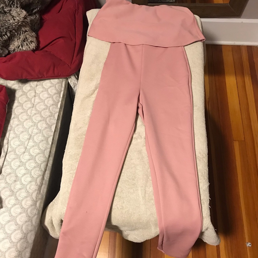 Pink ribbed strapless jumpsuit from fashion nova